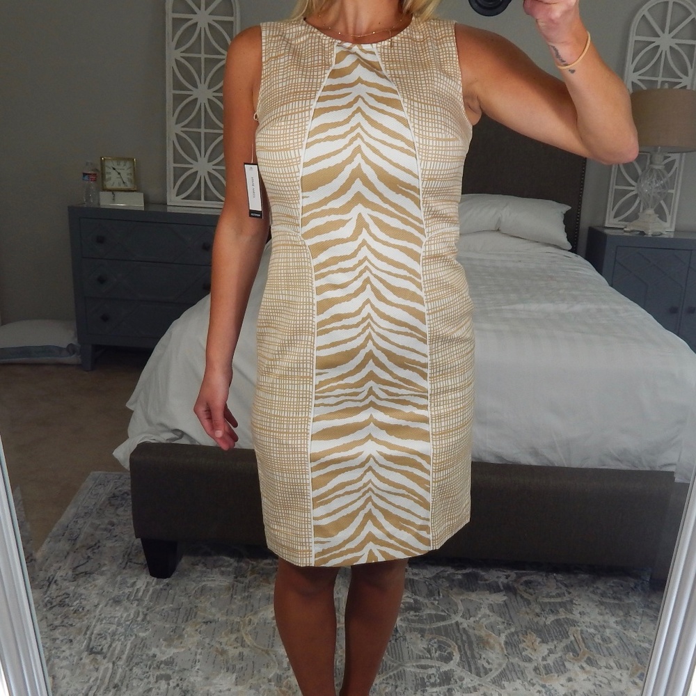 Nine West Tan & White Form Fitting Dress NWT